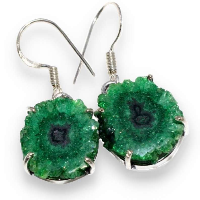 Emerald Green Solar Quartz Gemstone set in .925 Sterling Silver Plated Handmade Earrings