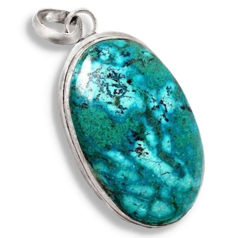 Natural Chrysocolla Malachite Oval Gemstone in.925 Sterling Silver Plated Handmade Pendant