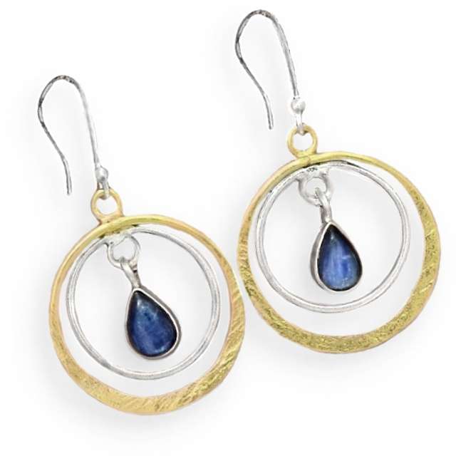 Two Tone Natural Kyanite Gemstone set in Solid .925 Sterling Silver Drop Dangle Earrings