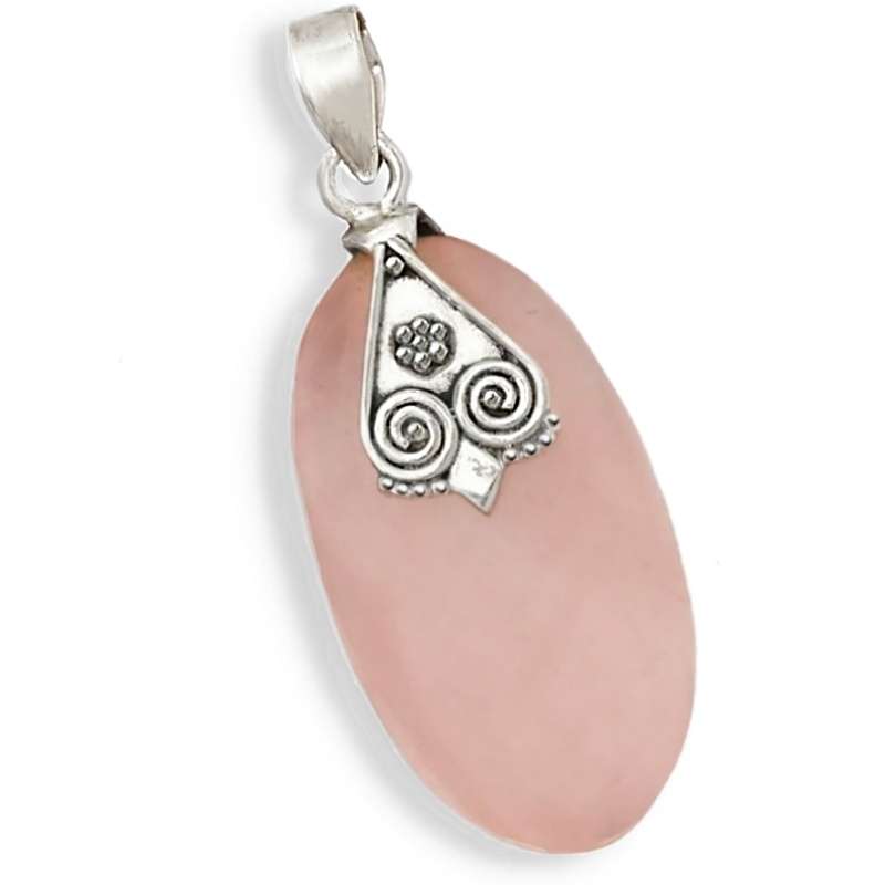 Beautiful Size Natural Rose Quartz Gemstone set in Solid. 925 Sterling Silver Pendant