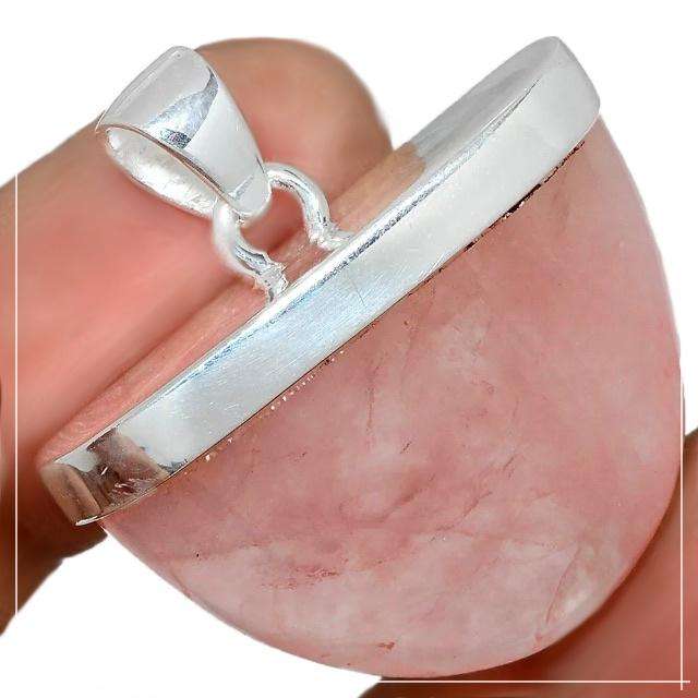 11.3 gms Natural Rose Quartz Gemstone Capped with Solid.925 Sterling Silver Fine Pendant