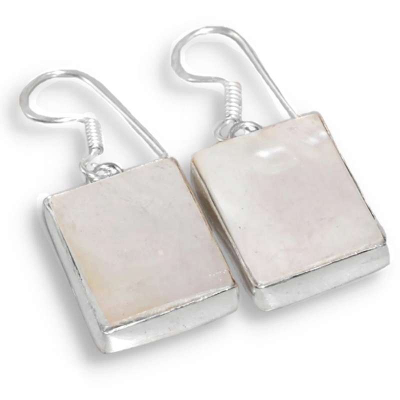 Natural Mother of Pearl Rectangle Shape . 925 Sterling Silver Plated Handmade Earrings