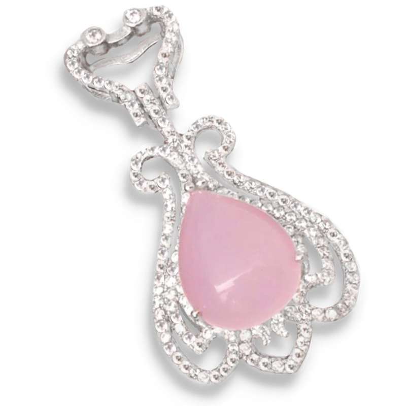 Turkey-  38.5 cts Natural Chalcedony and White Topaz  Solid.925 Sterling Silver Pendant