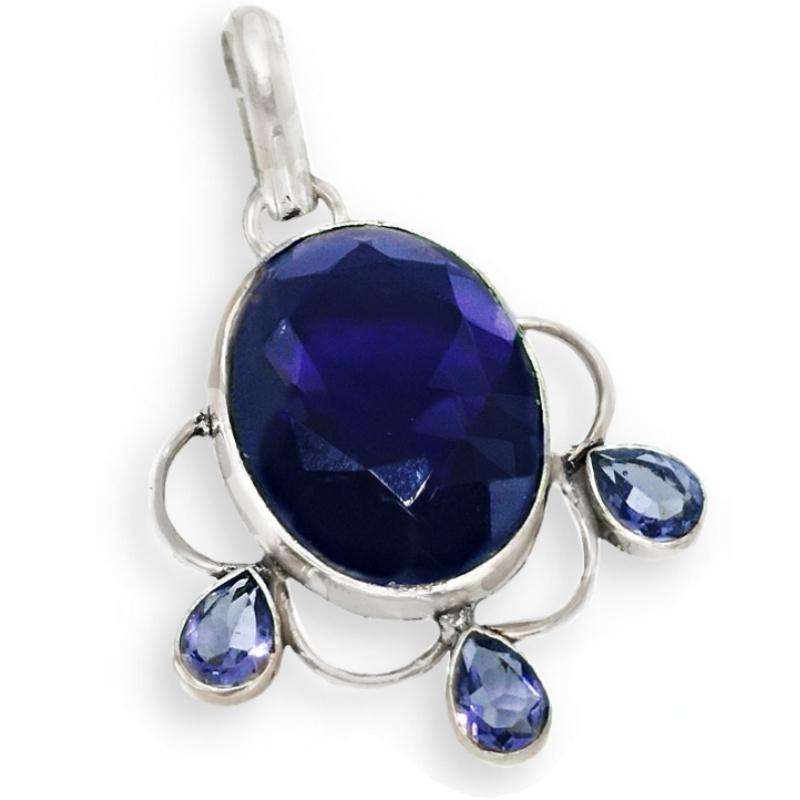 Handmade Purple Amethyst Ovals  set in 925 Sterling Silver Plated Princess Style Pendant