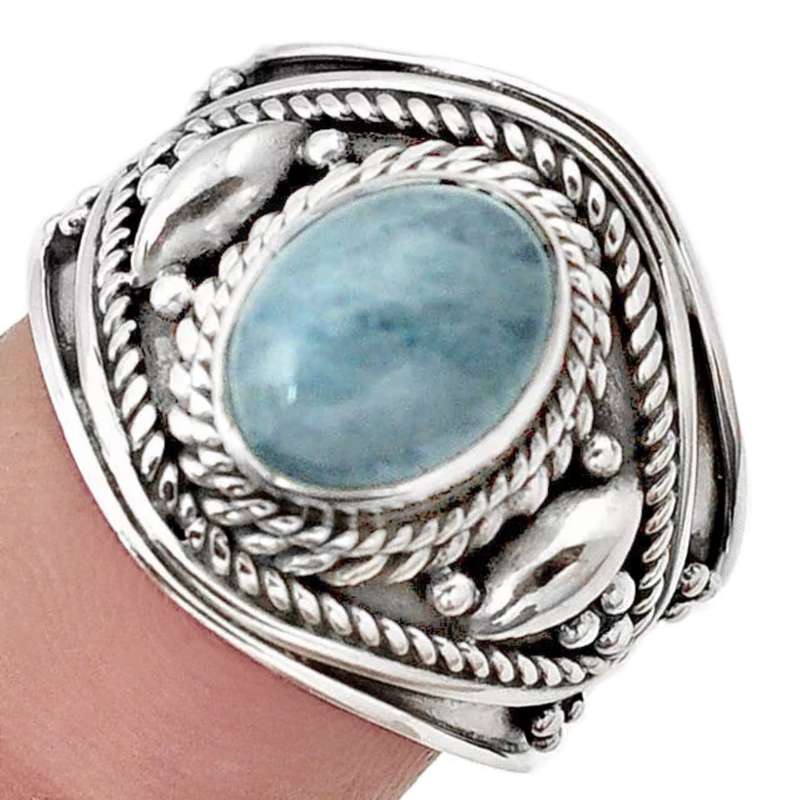 Natural Brazilian Aquamarine Oval Gemstone Solid .925 Sterling Silver Ring Size US 7 / O