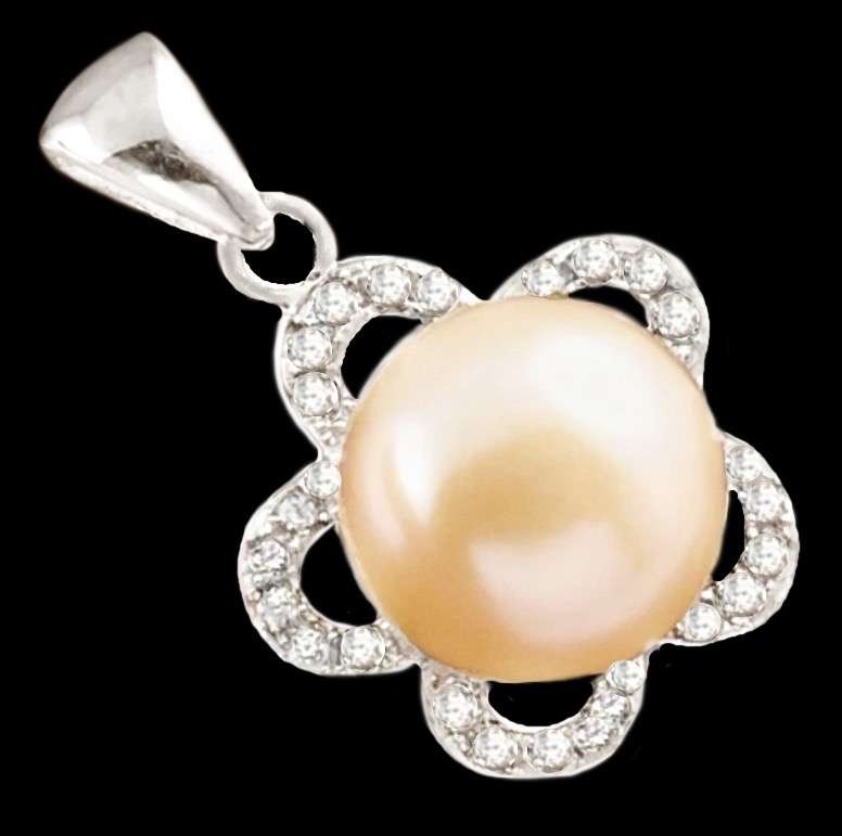 Natural Creamy Pink Pearl and White Topaz set in Solid 925 Sterling Silver Pendant