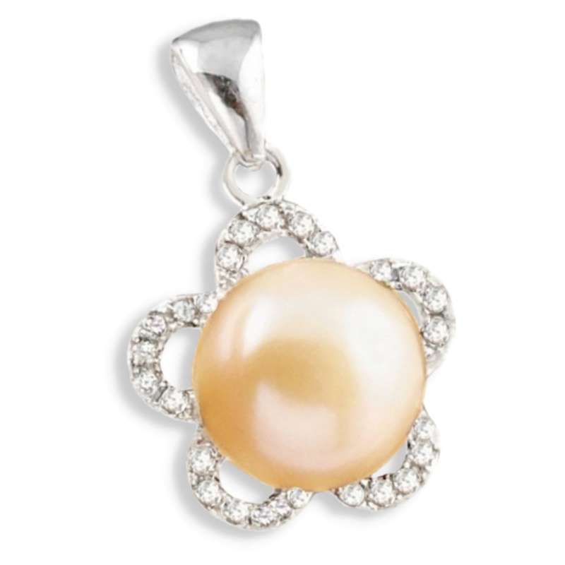 Natural Creamy Pink Pearl and White Topaz set in Solid 925 Sterling Silver Pendant