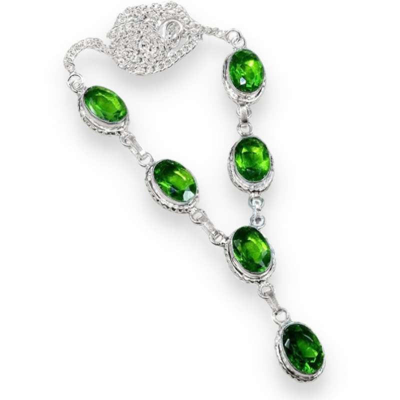 Peridot Ovals set in .925 Sterling Silver Plated Handmade Necklace