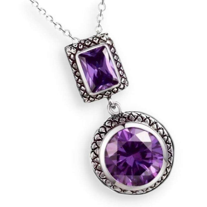 Purple Amethyst Mixed Shapes set in 925 Sterling Silver Plated Handmade Ethnic Style Pendant