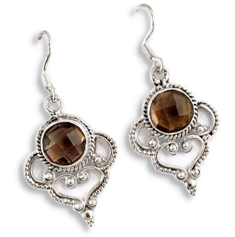 Indonesian 7.53 Cts Natural Smoky Quartz in Solid .925 Sterling Silver Earrings