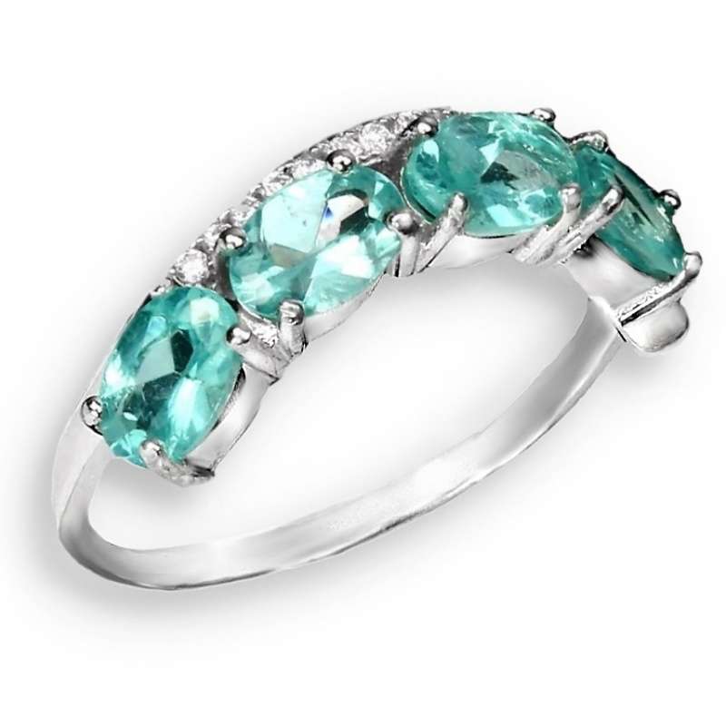 Deluxe Natural Apatite and White Cubic Zirconia Gemstone set in Solid .925 Silver Ring Size 6 / M