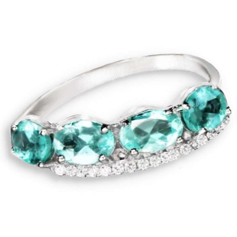 Natural Apatite, and White Cubic Zirconia Gemstone in Solid .925 Sterling Silver Ring Size 9 / R1/2