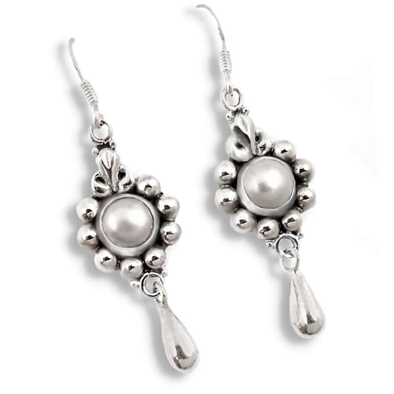 5.68 cts Natural White Pearl Solid .925 Sterling Silver Earrings