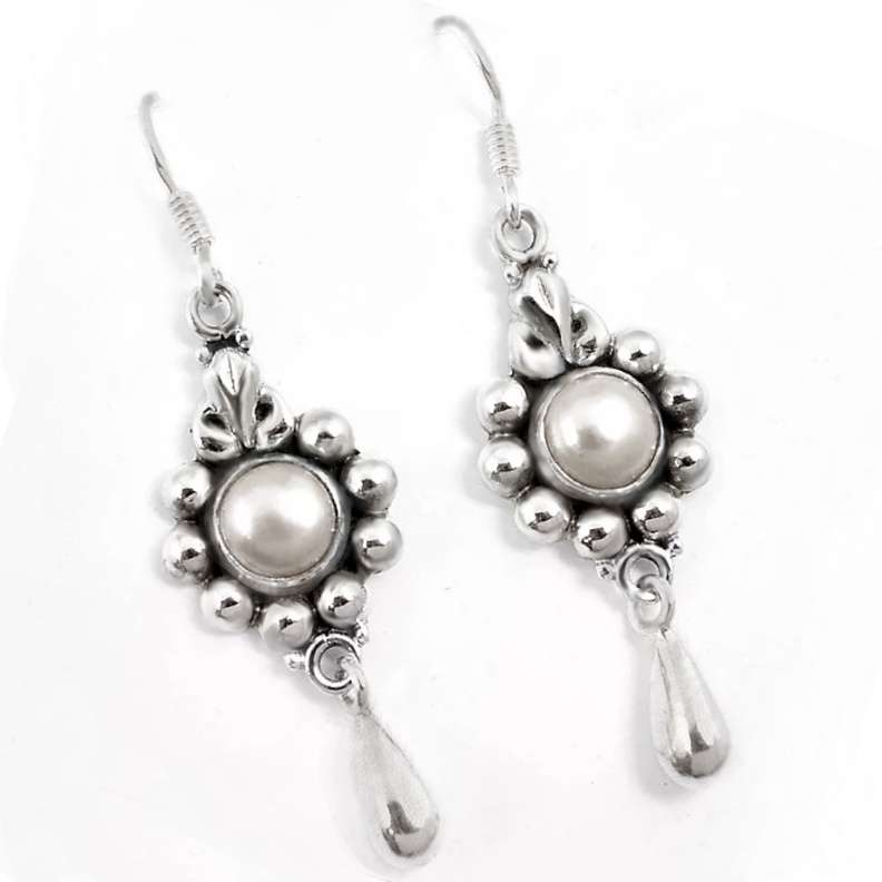 5.68 cts Natural White Pearl Solid .925 Sterling Silver Earrings