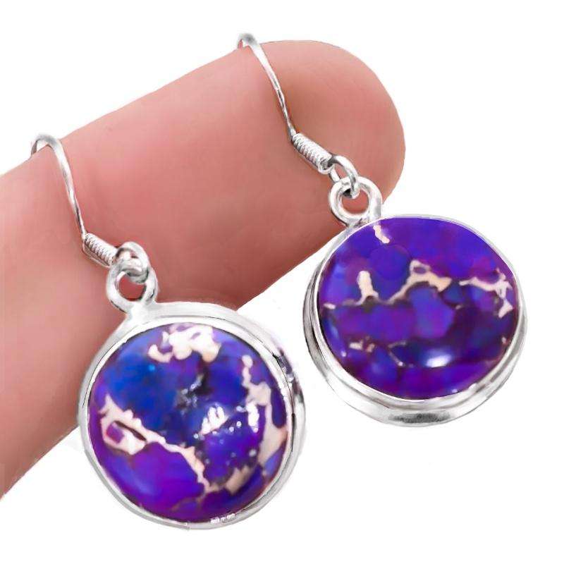 Natural Copper Mohave Purple Turquoise set in Solid .925 Sterling Silver Earrings