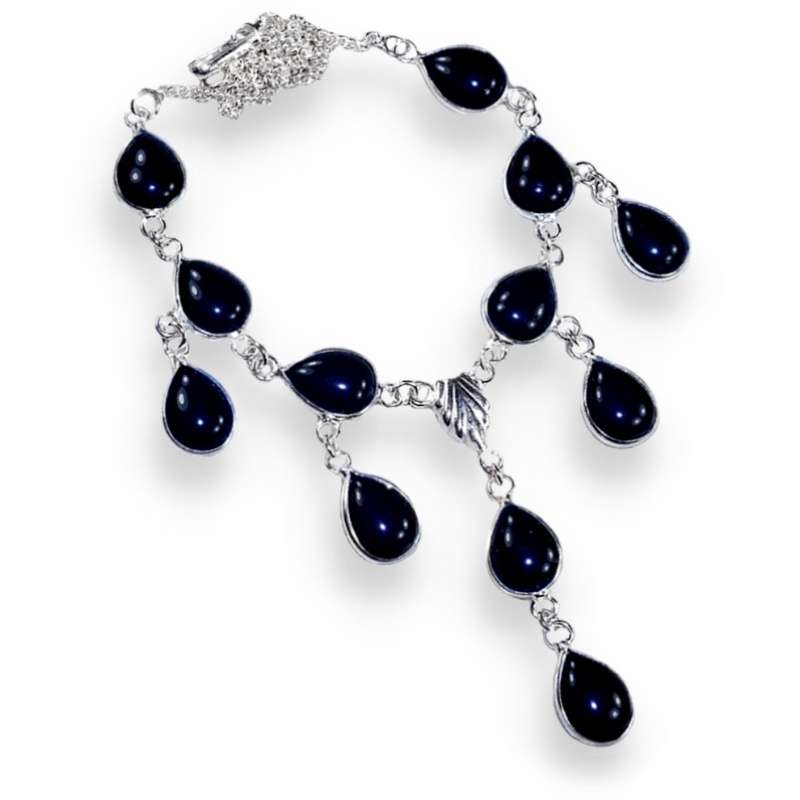 Black Onyx Pear Shape Gemstones set in .925 Sterling Silver Plated elegant Handmade Necklace