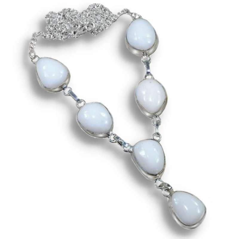 White Jade Gemstone.set in  925 Sterling Silver Plated Handmade Necklace