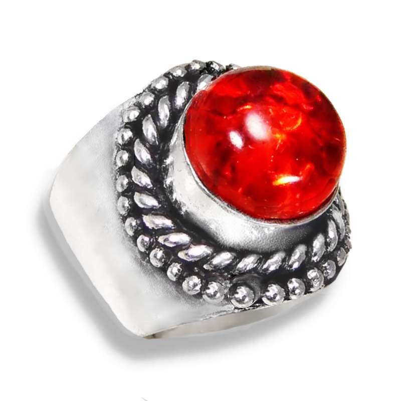 Handmade Pressed Baltic Amber Gemstone Set in .925 Sterling Silver Plated  Ring Size 8.5 /Q 1/2