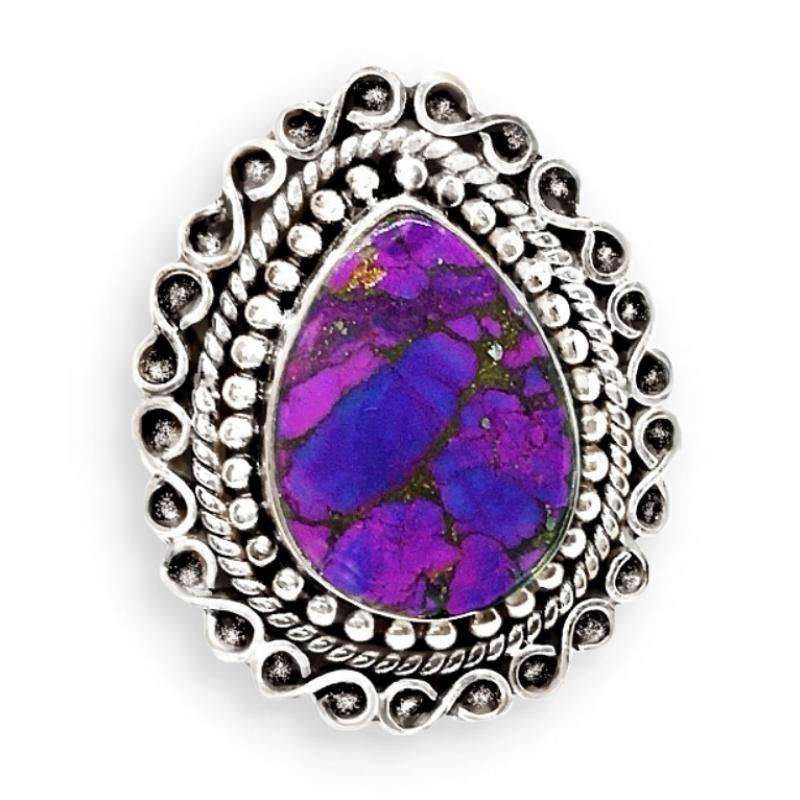 Antique Style Natural Purple Copper Turquoise and Solid .925 Silver Ring Size US 7 or O