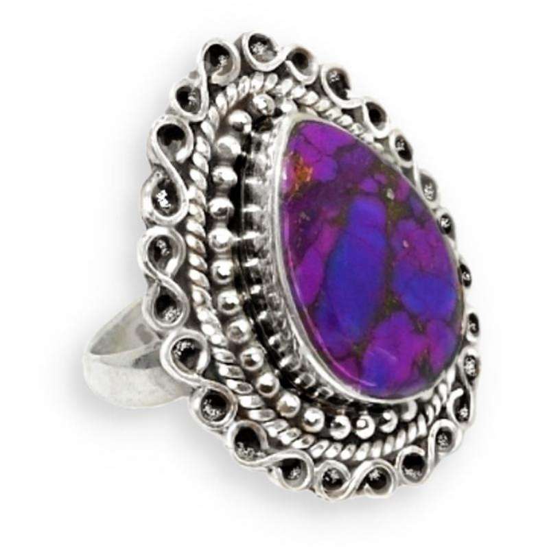 Antique Style Natural Purple Copper Turquoise and Solid .925 Silver Ring Size US 7 or O