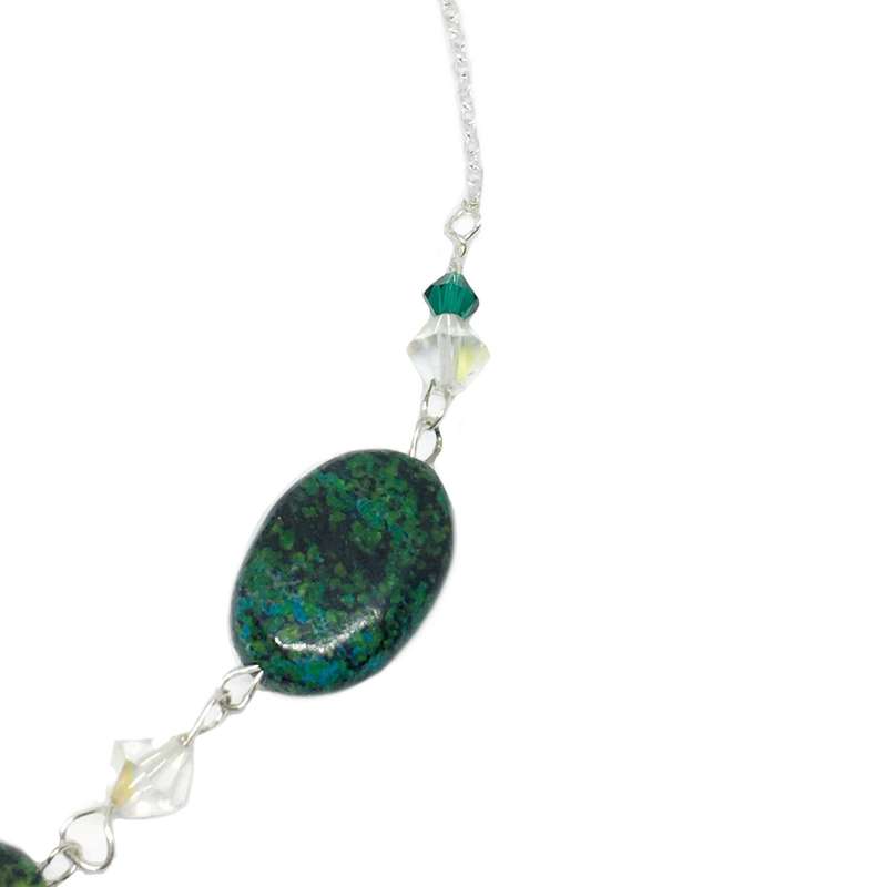 Natural Chrysocolla and Crystal beads set in .925 Sterling Silver Necklace & Earrings Set