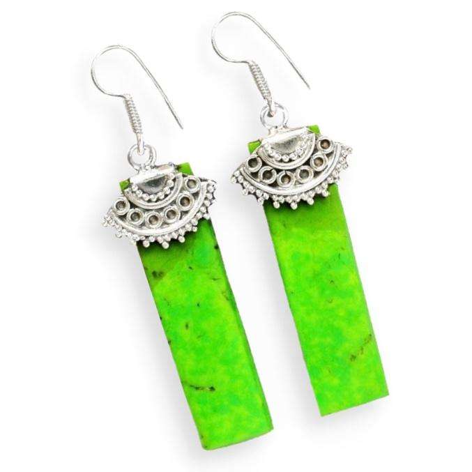 Natural Australian Green Gaspeite Rectangle Gemstones set in Solid .925 Sterling Silver Earrings