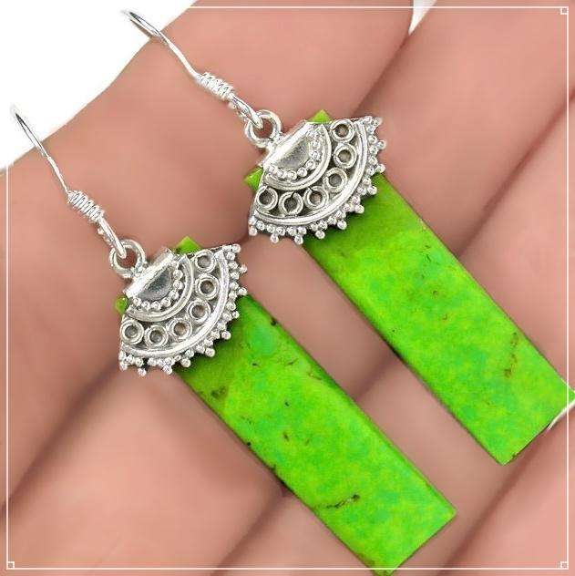 Natural Australian Green Gaspeite Rectangle Gemstones set in Solid .925 Sterling Silver Earrings
