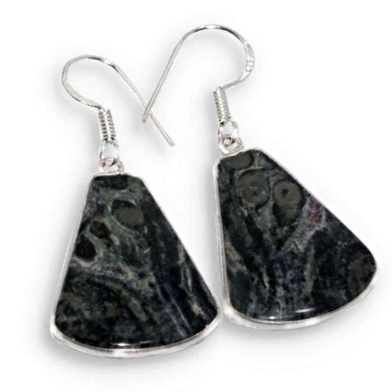 Natural African Kambaba Jasper Gemstone set in .925 Sterling Silver Plated Handmade Earrings