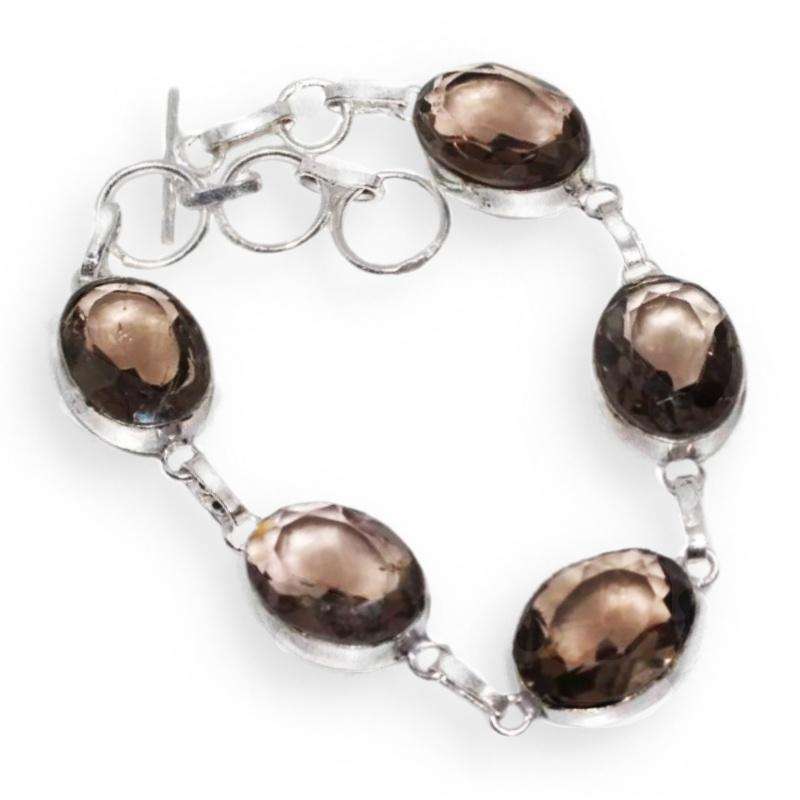 Smoky Quartz Ovals set in .925 Sterling Silver Plated Handmade Bracelet