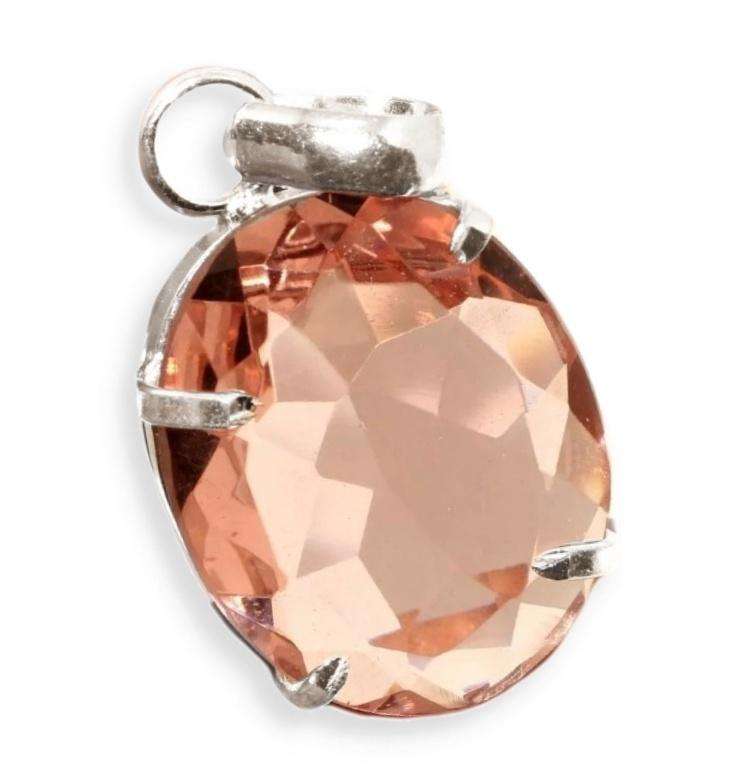 Faceted Morganite Oval Shape set in .925 sterling Silver Plated Handmade Pendant