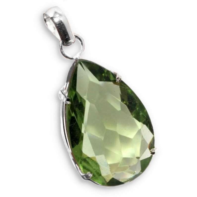 Faceted Peridot Pear Shape set in .925 Sterling Silver Plated Handmade Pendant