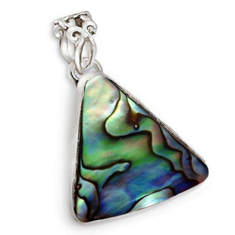 Natural New Zealand Abalone Shell set in Solid 925 Sterling Silver Pendant and Free Chain