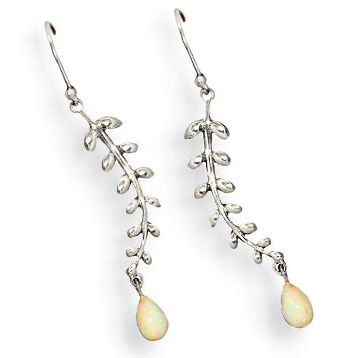 Handmade Ethiopian Fire Opal Leaf Setting Solid.925 Sterling Silver Earrings