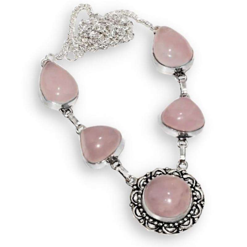 Dainty Natural Feminine Pink Rose Quartz set in .925 Sterling Silver Plated necklace