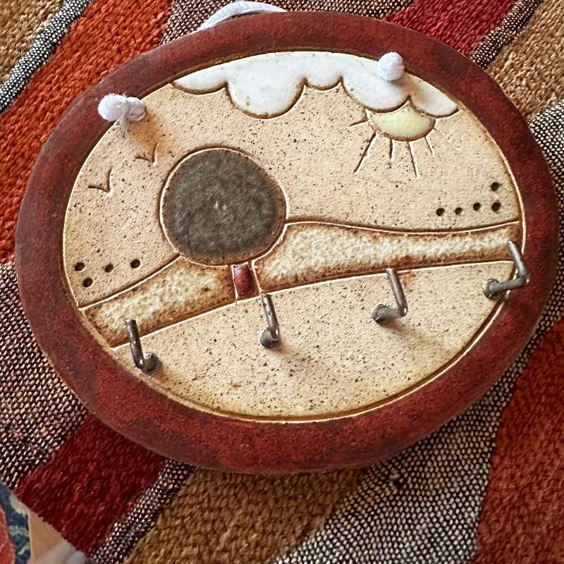 Sweet Rustic Glazed Pottery Key Holder Wall Hanging in Natural Tones For Home