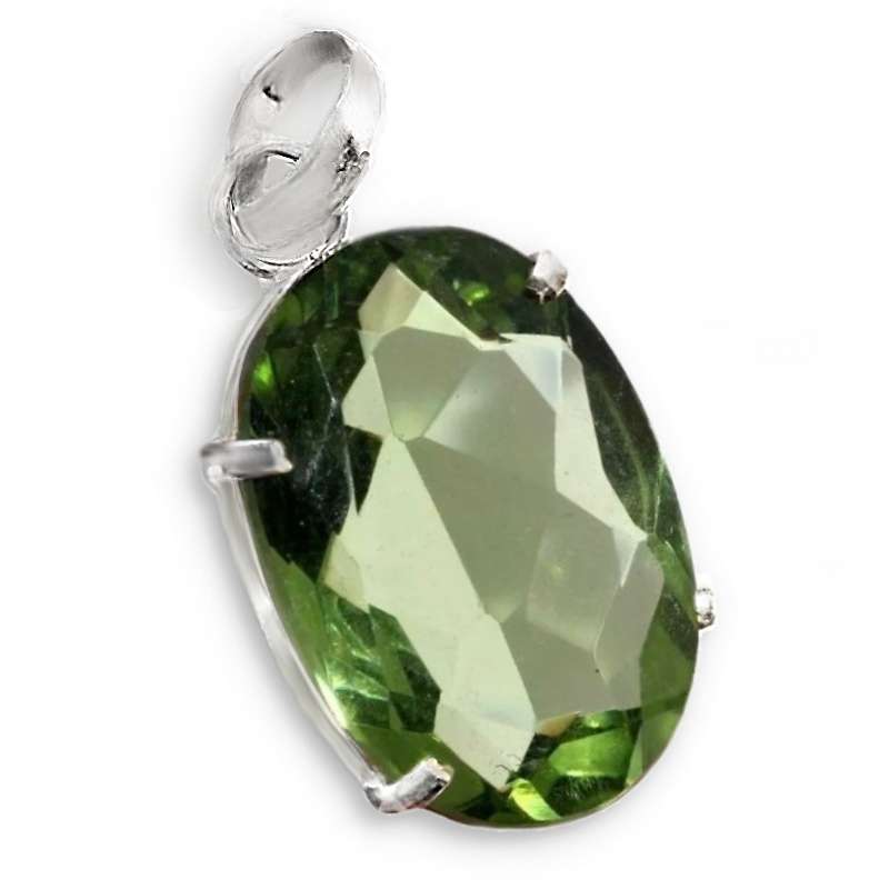 Faceted Peridot Oval set in .925 Sterling Silver Plated Handmade Pendant