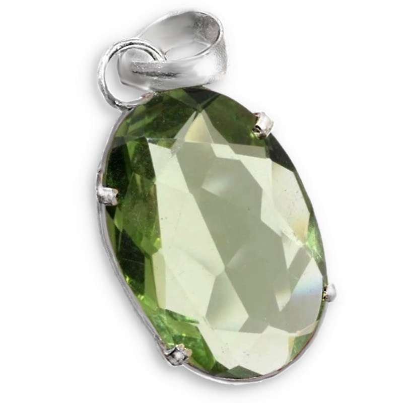 Faceted Peridot Oval Gemstone set in .925 Sterling Silver Plated Handmade Pendant