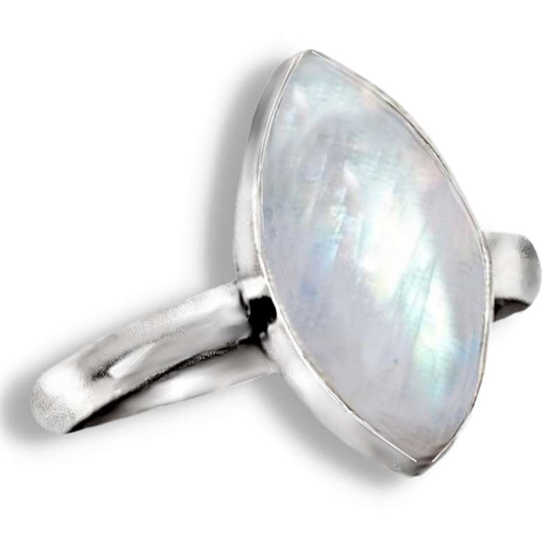 Dainty Natural Marquise Rainbow Moonstone in .925 Sterling Silver Plated Ring Size US 5 or J1/2
