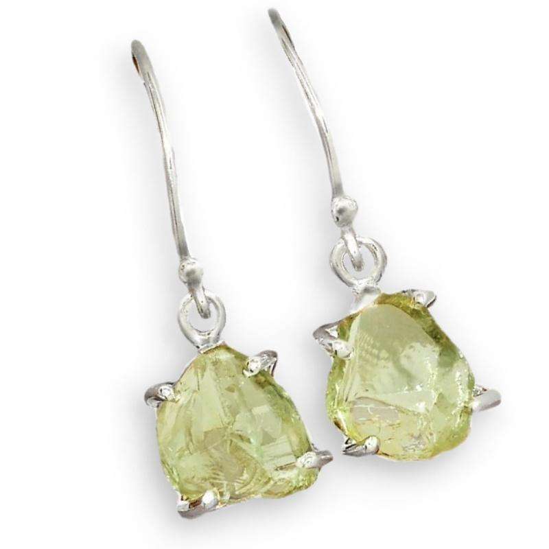 Natural Green Amethyst Rough Gemstone set in Solid .925 Sterling Silver Earrings