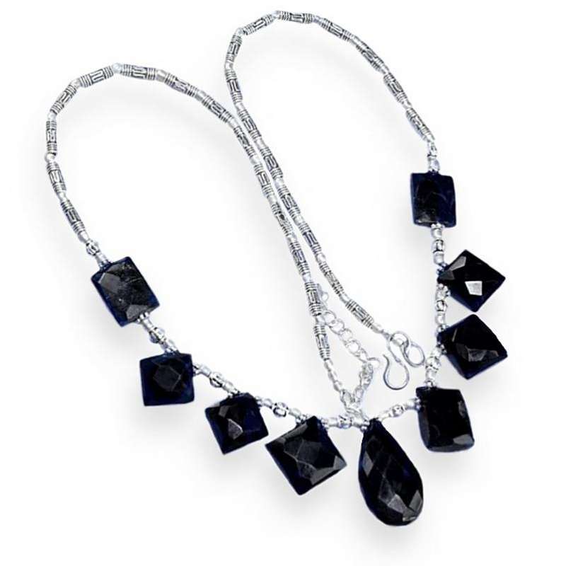 Black Onyx Mixed Shapes set in .925 Sterling Silver Plated Handmade Necklace