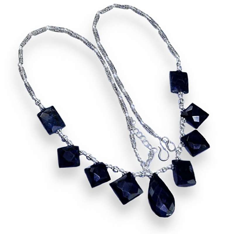 Black Onyx Mixed Shapes set in .925 Sterling Silver Plated Handmade Necklace
