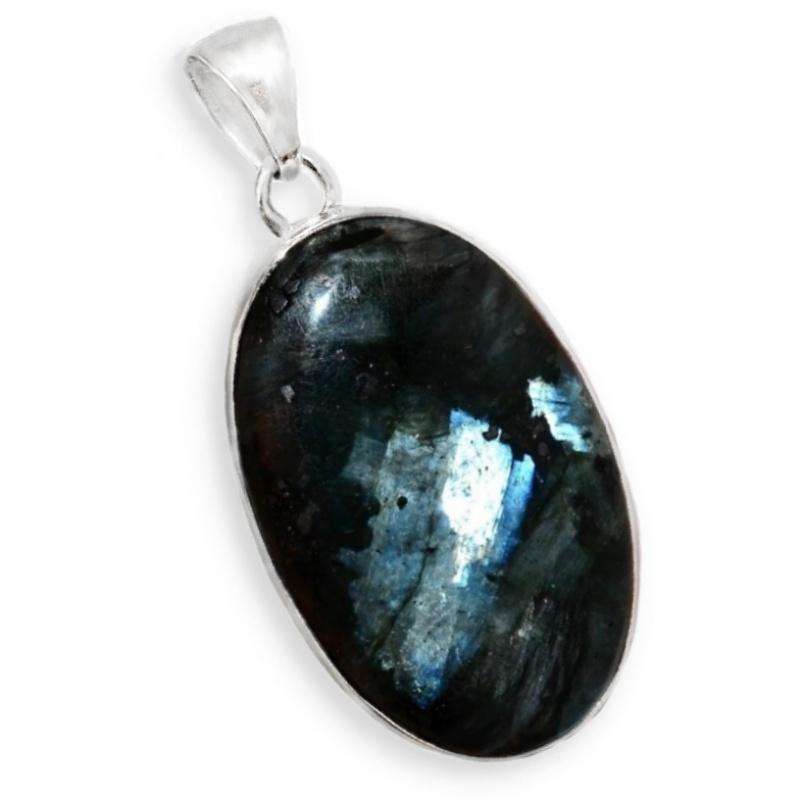 Natural Norwegian Larvikite Oval Gemstone set in Solid .925 Sterling Silver Pendant