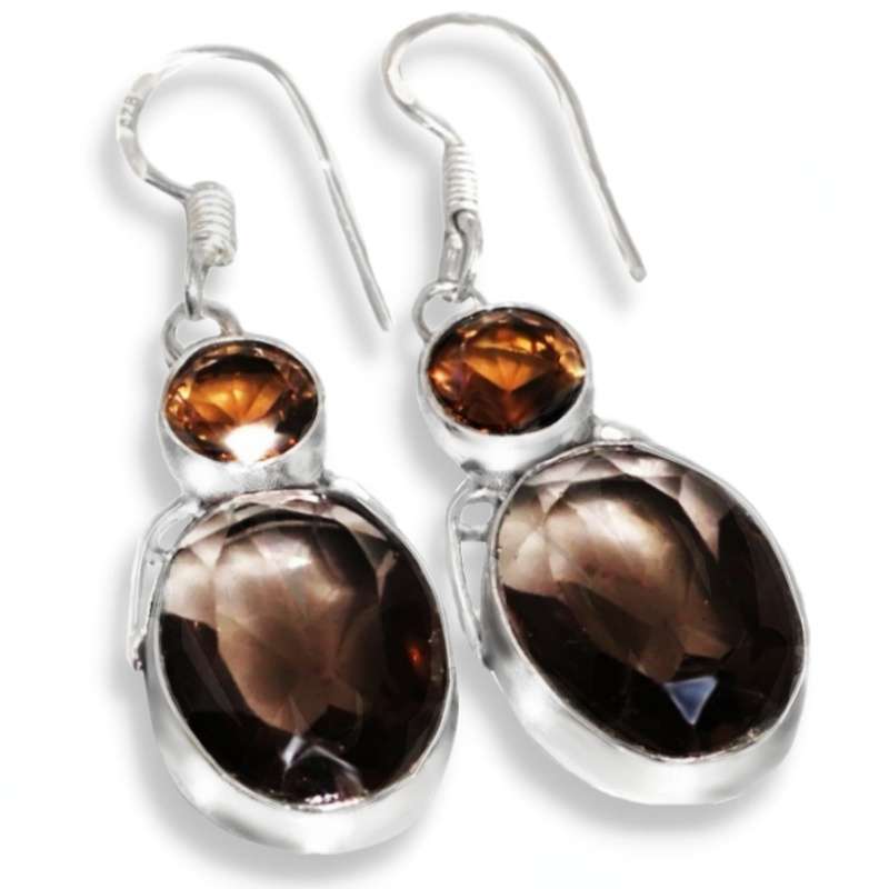 Gorgeous Smoky Topaz set in .925 Sterling Silver Plated Handmade Earrings