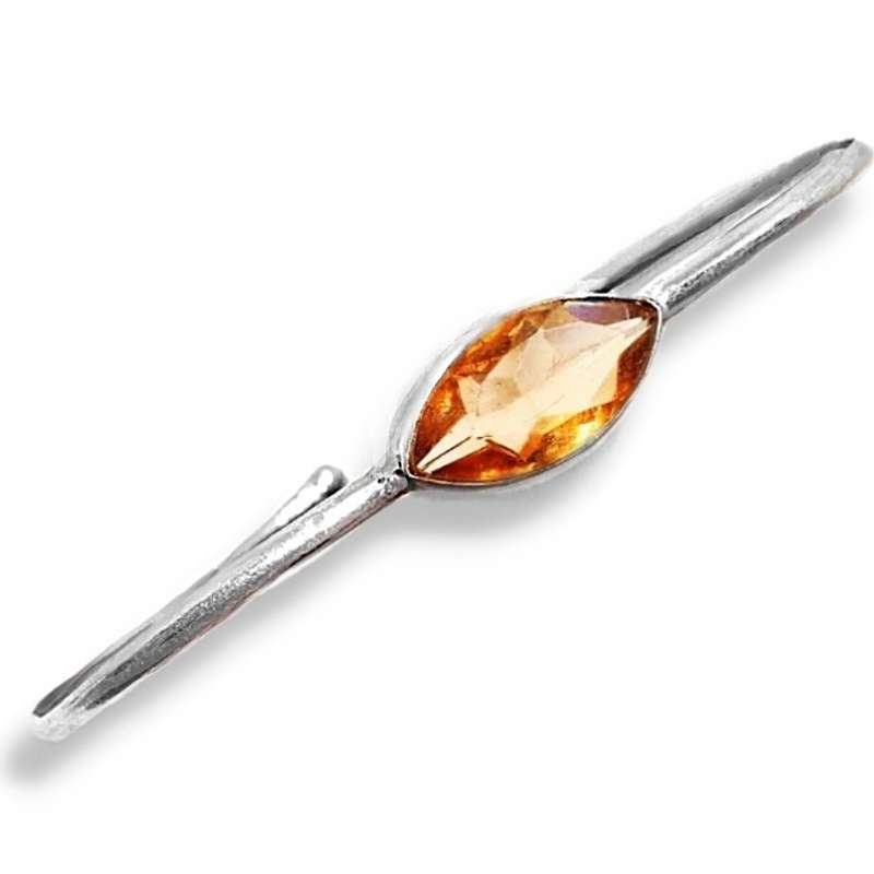 Faceted Marquise Citrine Gemstone Set in .925 Sterling Silver Plated Handmade Adjustable Bangle