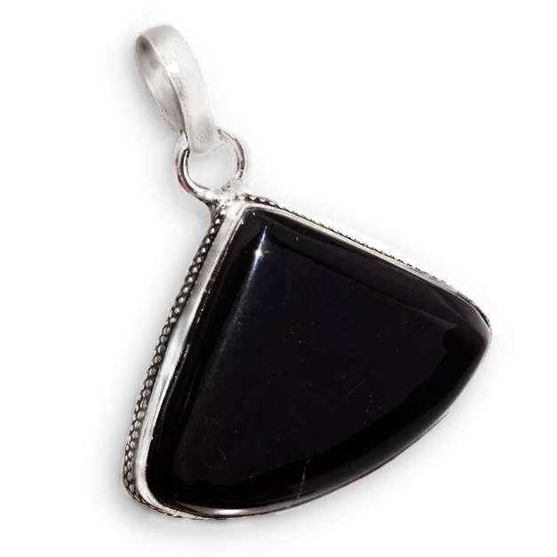 Natural Black Onyx Triangle Gemstone set in 925 Sterling Silver Plated Handmade Pendant