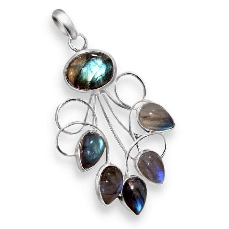 Natural Labradorite Gemstone in .925 Sterling Silver Plated Artistic Setting Pendant
