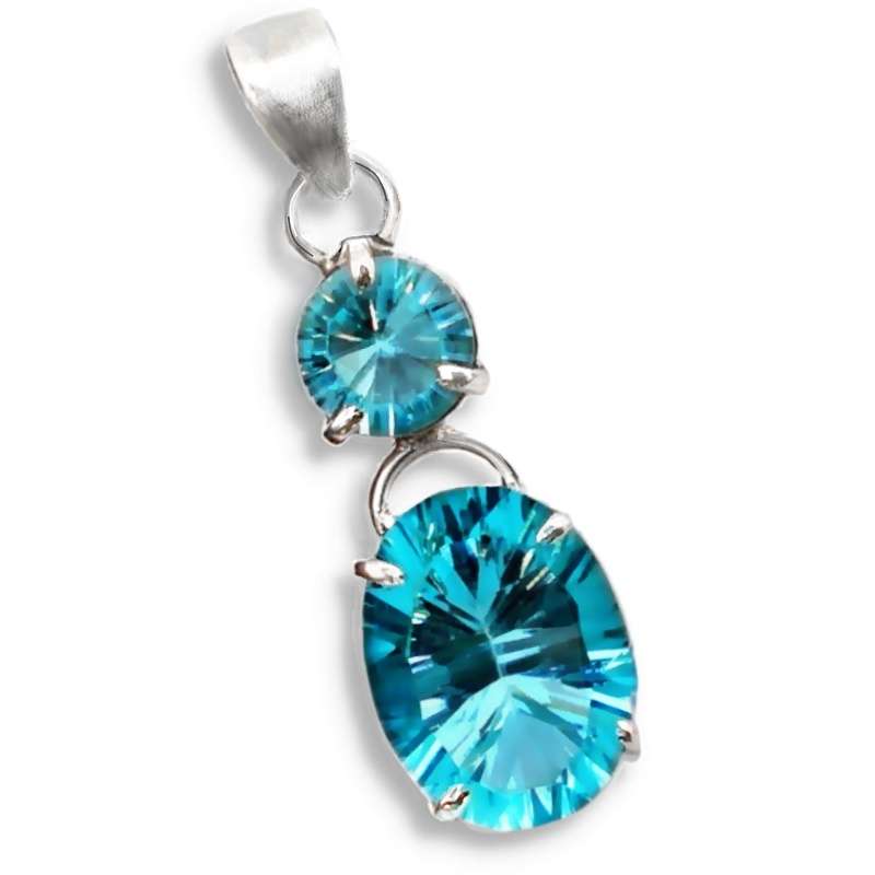 Handmade Sky Blue Concave Cut Blue Topaz set in Solid 925 Sterling Silver Handmade Pendant