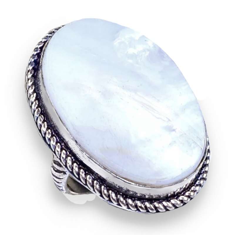 Incredible Natural Mother of Pearl Oval set in  925 Sterling Silver Plated Handmade Size 7 or O