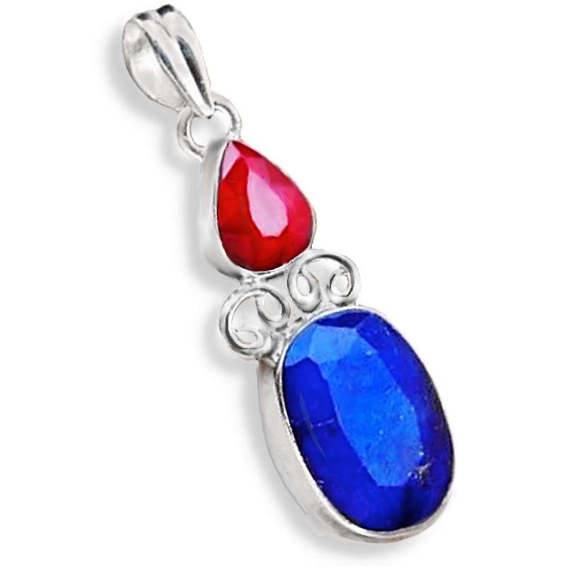 Rare Natural Ruby and Kyanite Sillimanite set in Solid .925 Sterling Silver Pendant