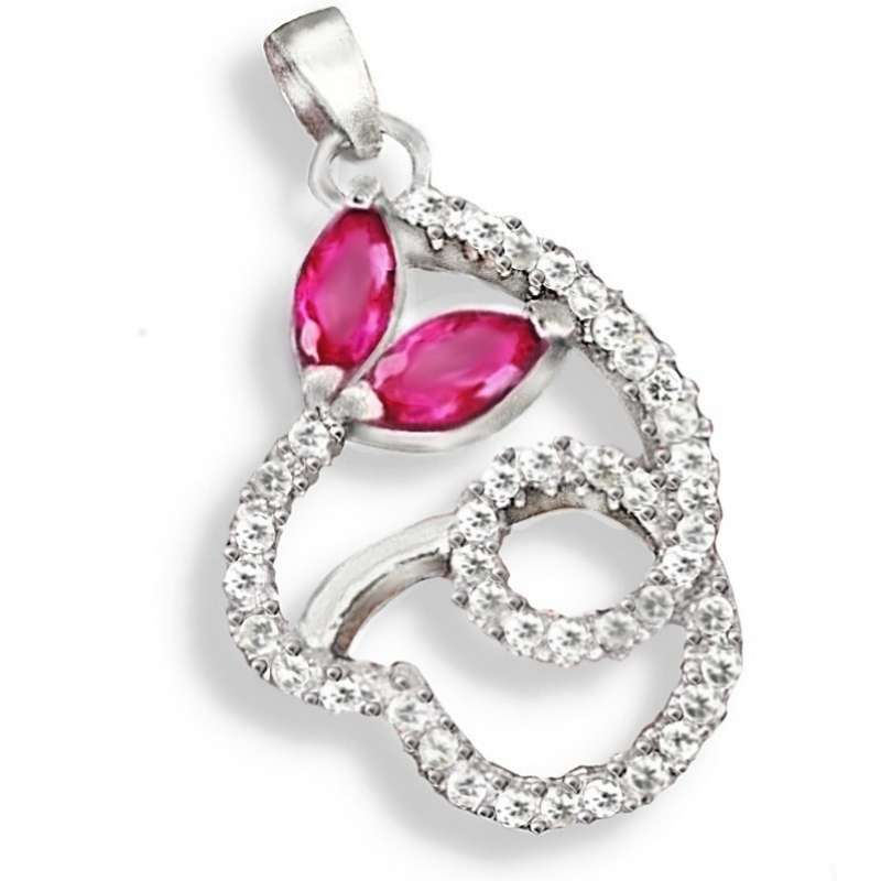 Marquise Shape Pink Red Ruby and White Topaz set in .925 Solid Sterling Silver Dainty Pendant